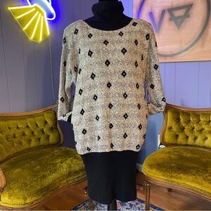 Vintage 1980s Batwing Dolman Sleeve  Diamond Pattern Knit Sweater Dress